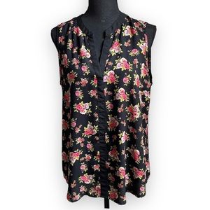 BLACK Rainn floral rose Vnotch neck tank top
